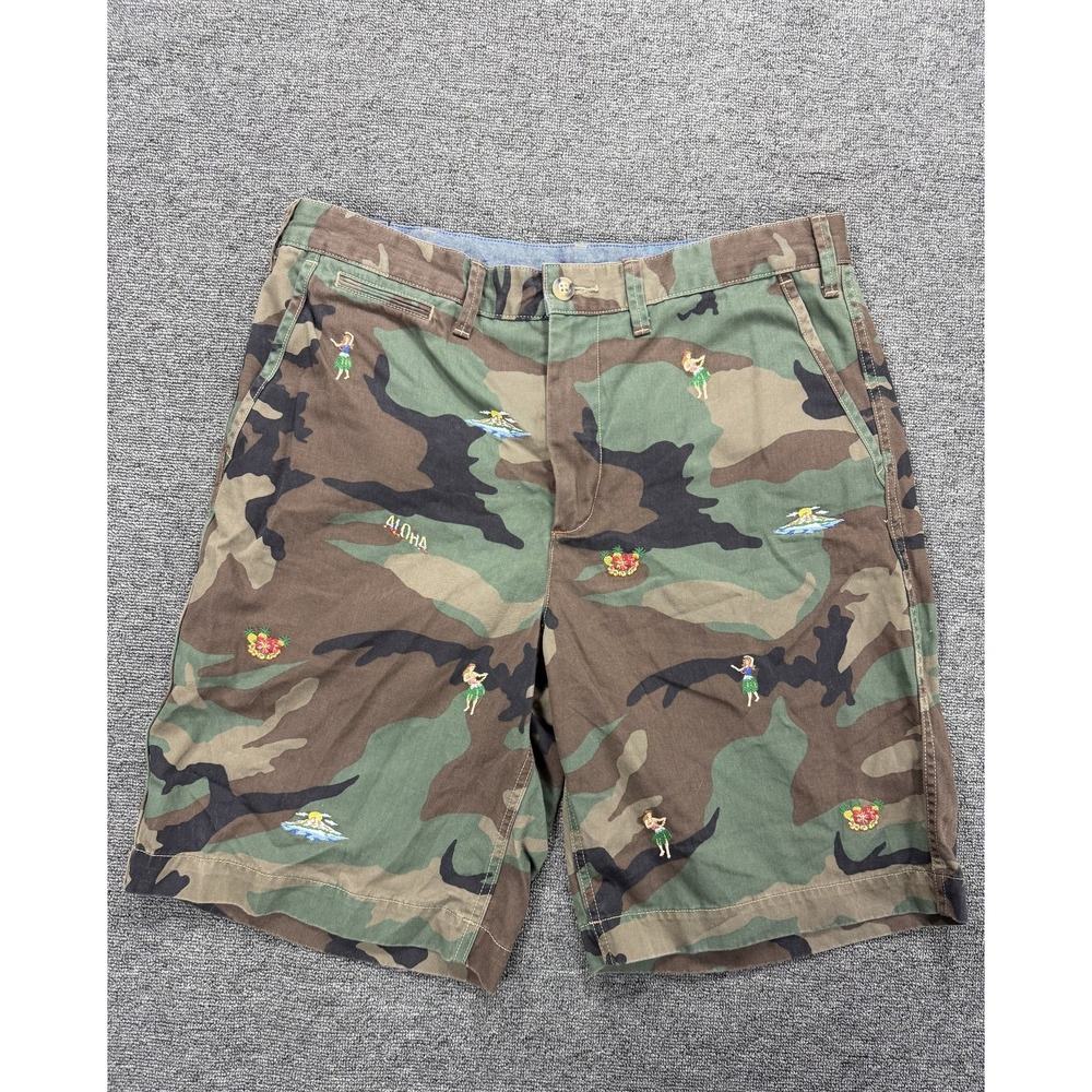 Polo Ralph Lauren Shorts Mens 33 Green Camo Aloha Hula Embroidered Tropical Rare